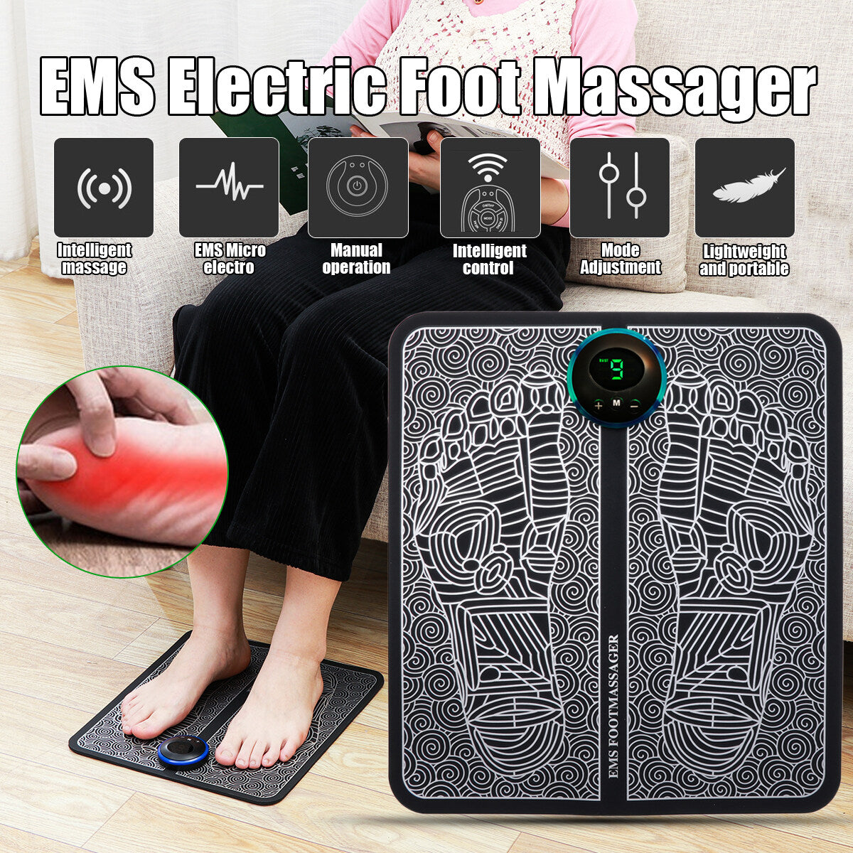 EMS Foot Massager Muscle Stimulation Mat Black